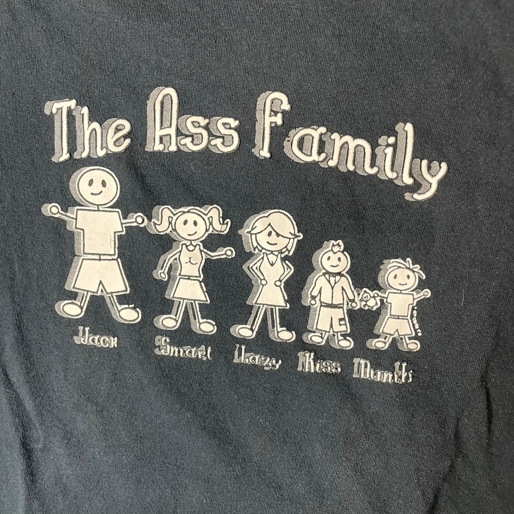 The Ass‎ Family Graphic T-Shirt Mens XL Black Short Sleeve Funny Stick Figure